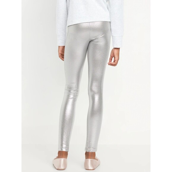Old Navy Shiny Foil Print Leggings for Girls Sz-XXL Silver - Picture 4 of 6